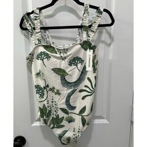 NWT Swimsuit Commense Botanical Ruffle Strap One Piece Women's XL Green/Ivory